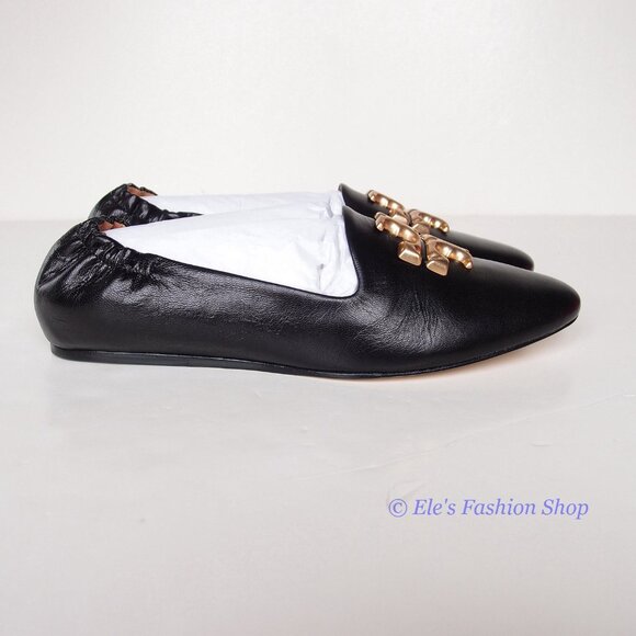 ❤️NIB Tory Burch Eleanor Loafer Leather Flat BLACK Gold US 7 7.5 8 8.5 9 9.5 10 - Picture 10 of 16